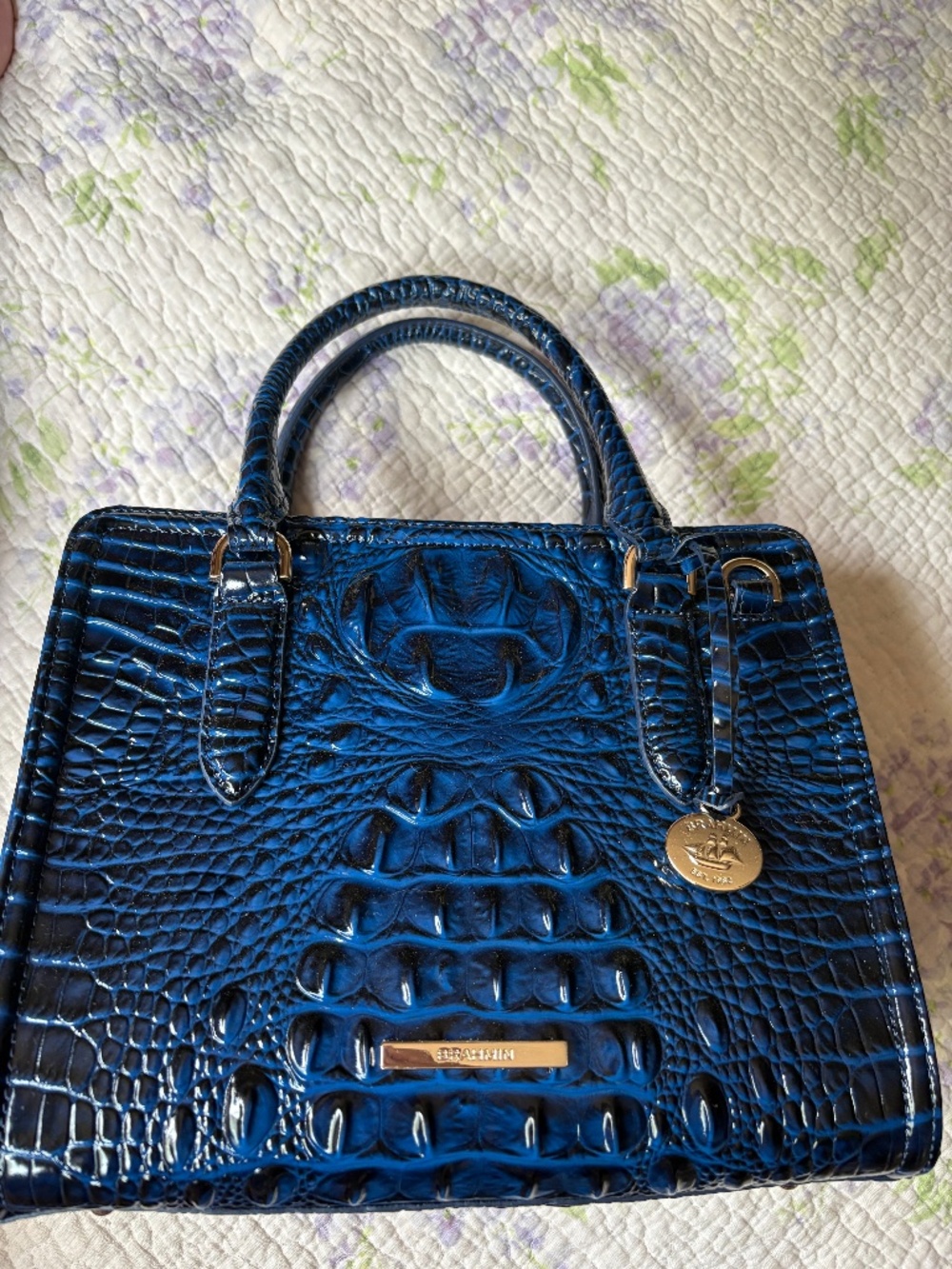 Brahmin Cami Satchel handbag in Anchor Blue navy with Jane Wallet